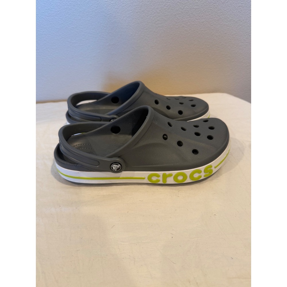 Unisex Size 8M/10W Crocs Gray with Lime Green Trim Casual Slip On Shoes